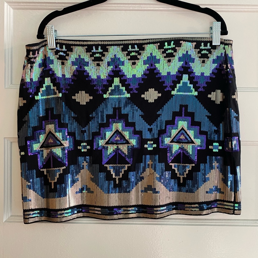 Express Sequin Aztec Geometric Pattern Mini Skirt - image 2